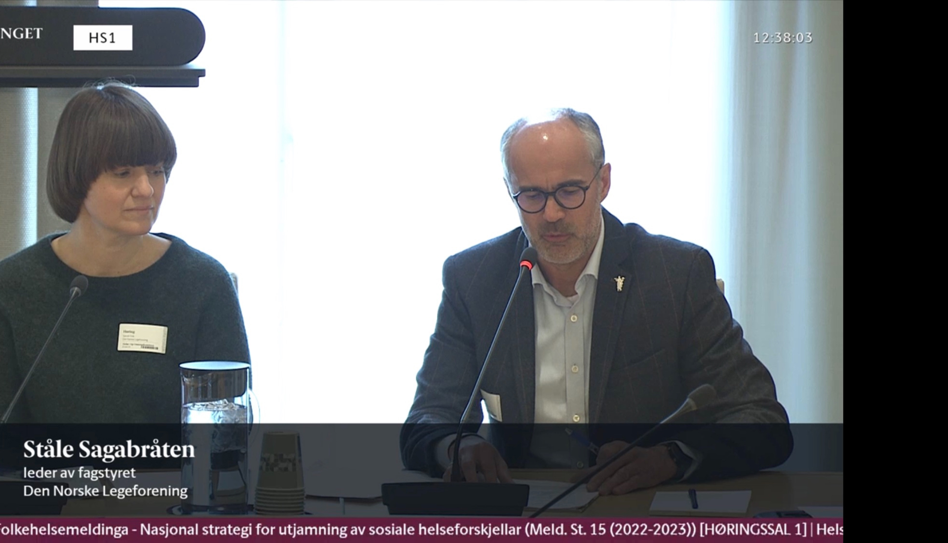 Oda Sjøvoll og Ståle Onsgard Sagabråten. Foto: Skjermbilde fra Stortingets strømming