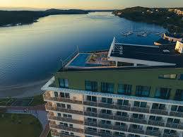 Luftfoto av hotel Riviera i Moss, utsikt utover fjorden