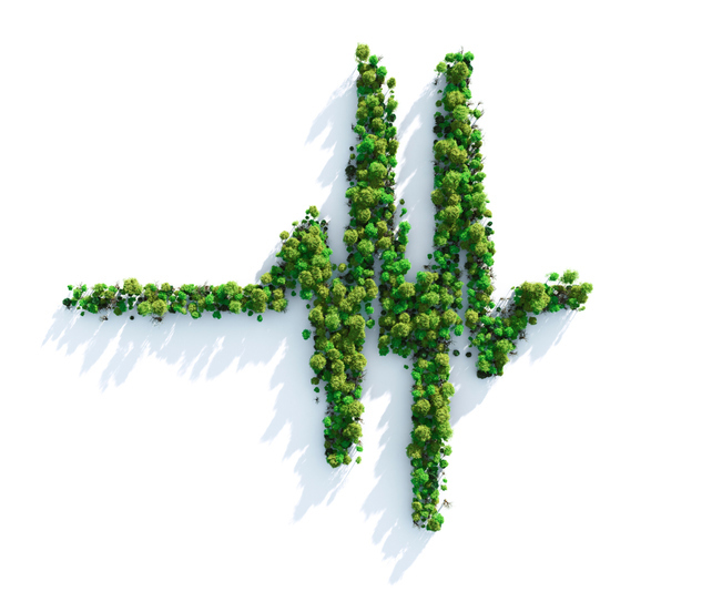 Trær sett ovenifra, formet som en hjerterytme fra en monitor. Illustrasjon: Istockphoto.com leonard_c