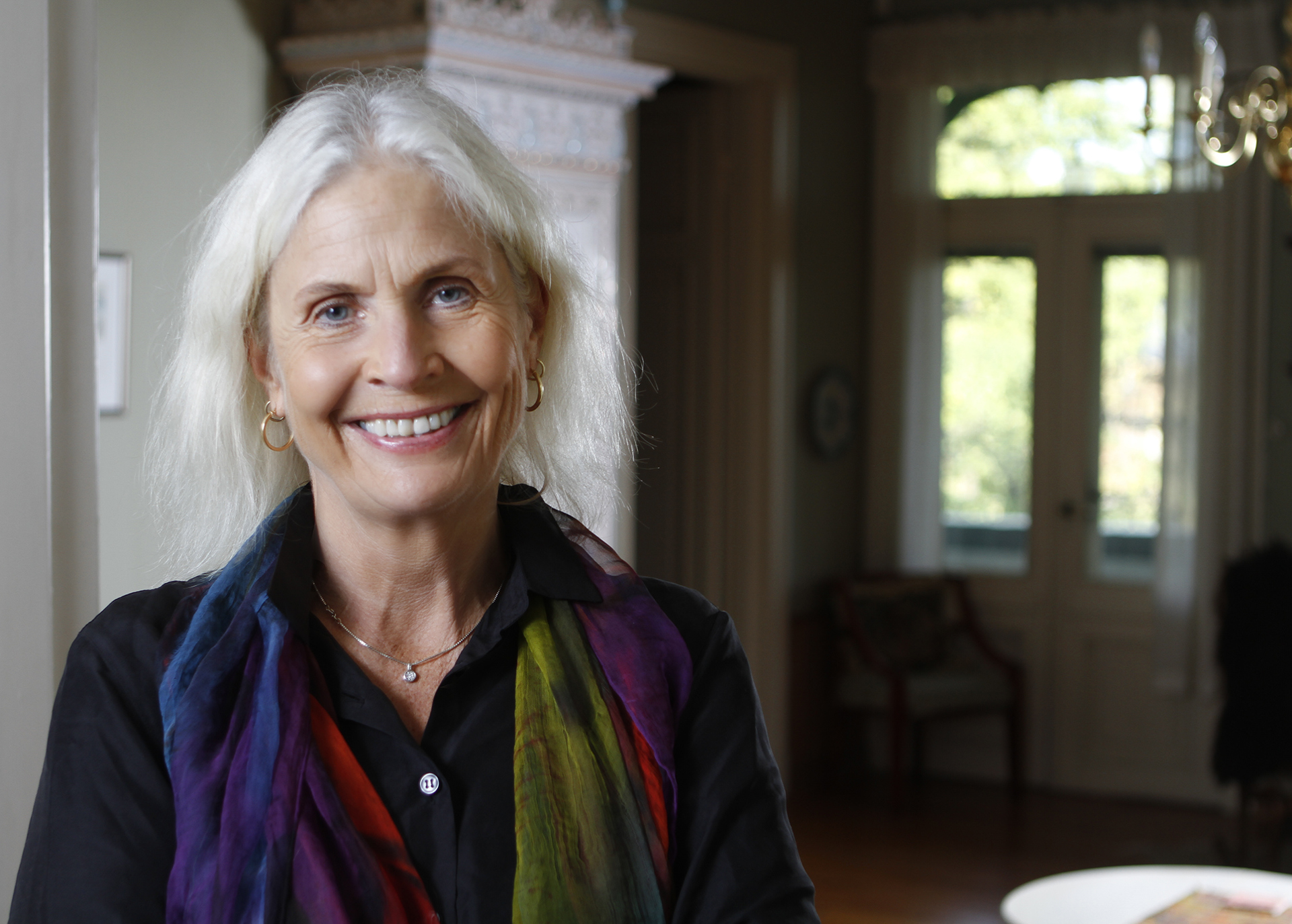Woman inside old building