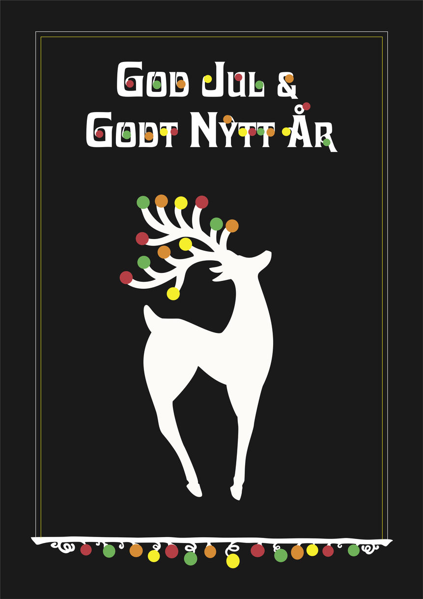 Reinsdyrillustrasjon med skriften god jul og godt nytt år. Illustrasjon: Istockophoto.com Credit:Eva Almqvist