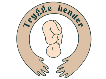 logo, trygge hender. Logo designet som to armer som omfavner et spedbarn, med teksten "Trygge hender"