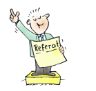 Illustrasjon av en mann som holder en plakat hvor det står referat