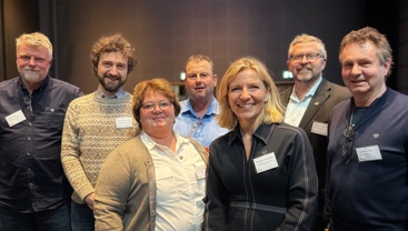 Styret i Praktiserende spesialisters landsforening fra venstre: Erik Waale Næss, Alexandros Lazaros Stefou, Ellen Jaatun, Morten Mangersnes, Yngvild Skåtun Hannestad, Stein Helge Glad Nordahl, og Tor Øivind Grøndahl. Foto: Legeforeningen/Tor Martin Nilsen