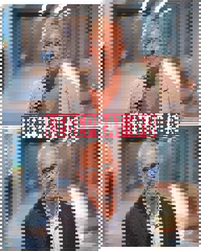 Kvinne og mann og Legeprat podcast logo.