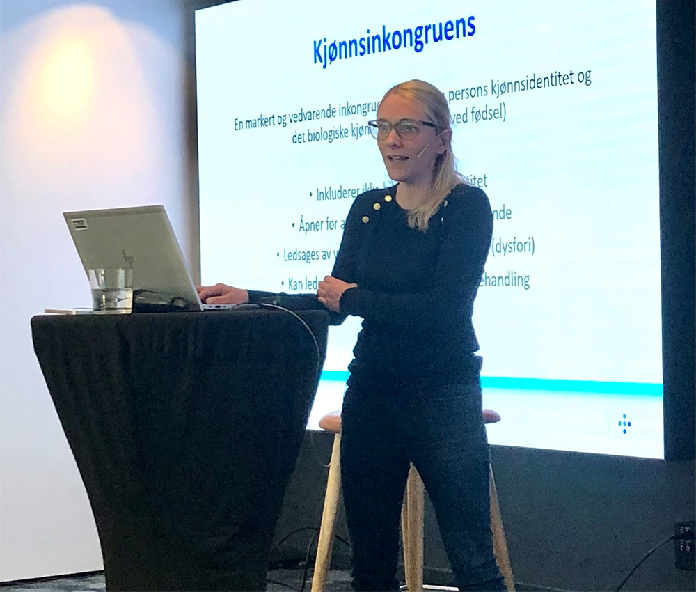 Bilde av Ellen Røger som presenterer for medlemmene i NBUPF.