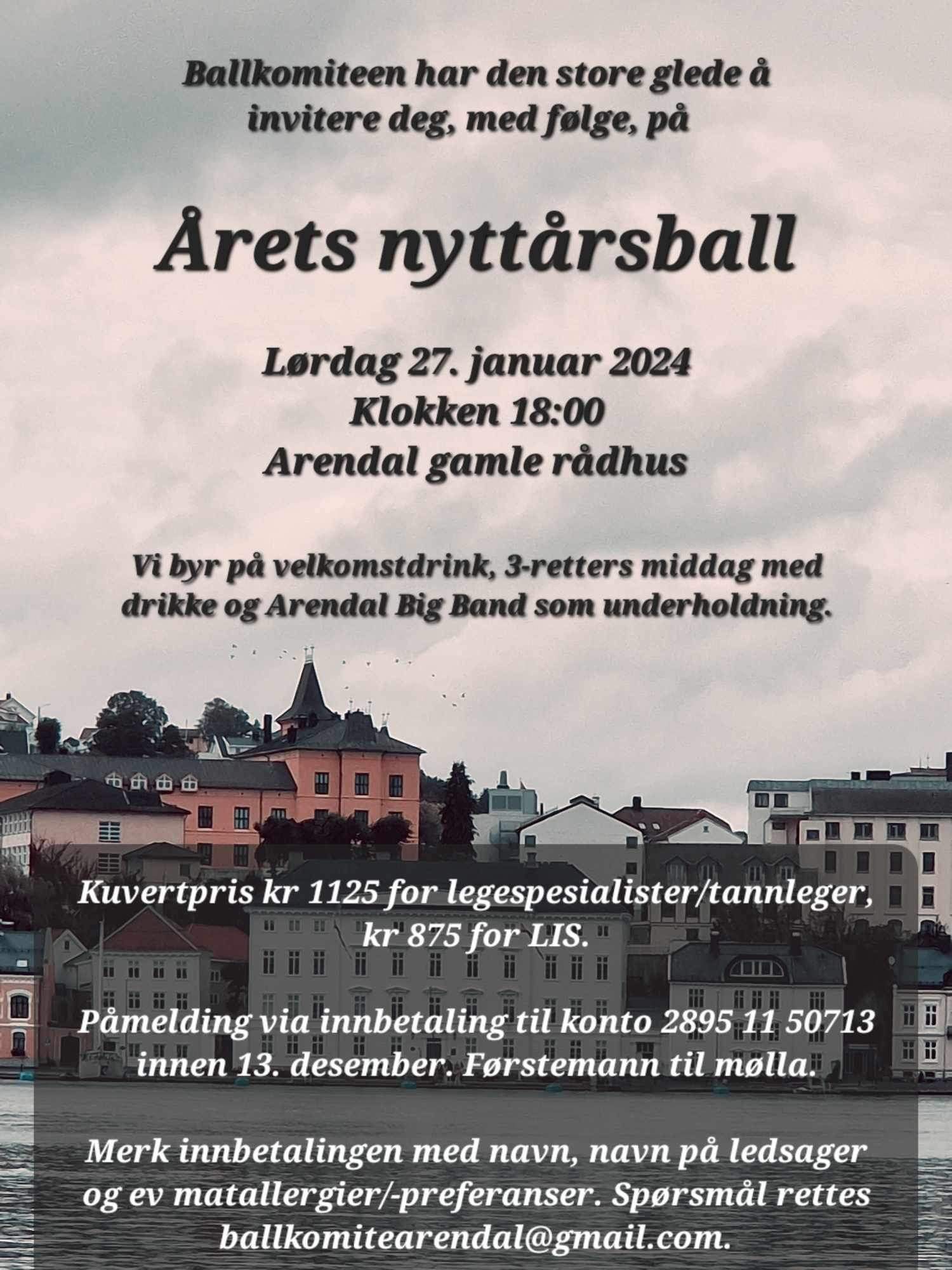 Årets nyttårsball i Aust Agder legeforening. Plakat.