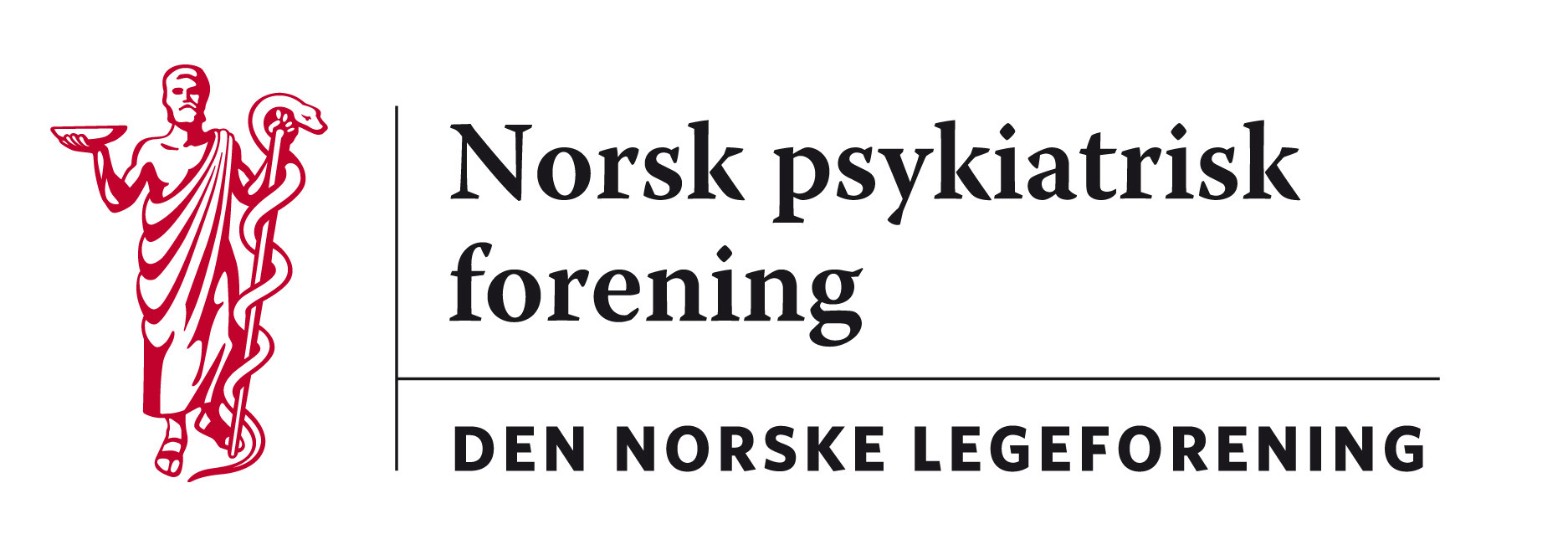 Logoen til Norsk psykiatrisk forening,. Aesculap til venstre