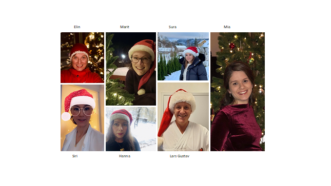 Siri, Hanna og Lars Gustav fra Oslo- sykehusene, Sura fra Bergen, Marit fra Trondheim og Elin og Mia fra Tromsø ønsker alle gode medlemmer en fredelig jul og et godt nytt år. Foto: Privat