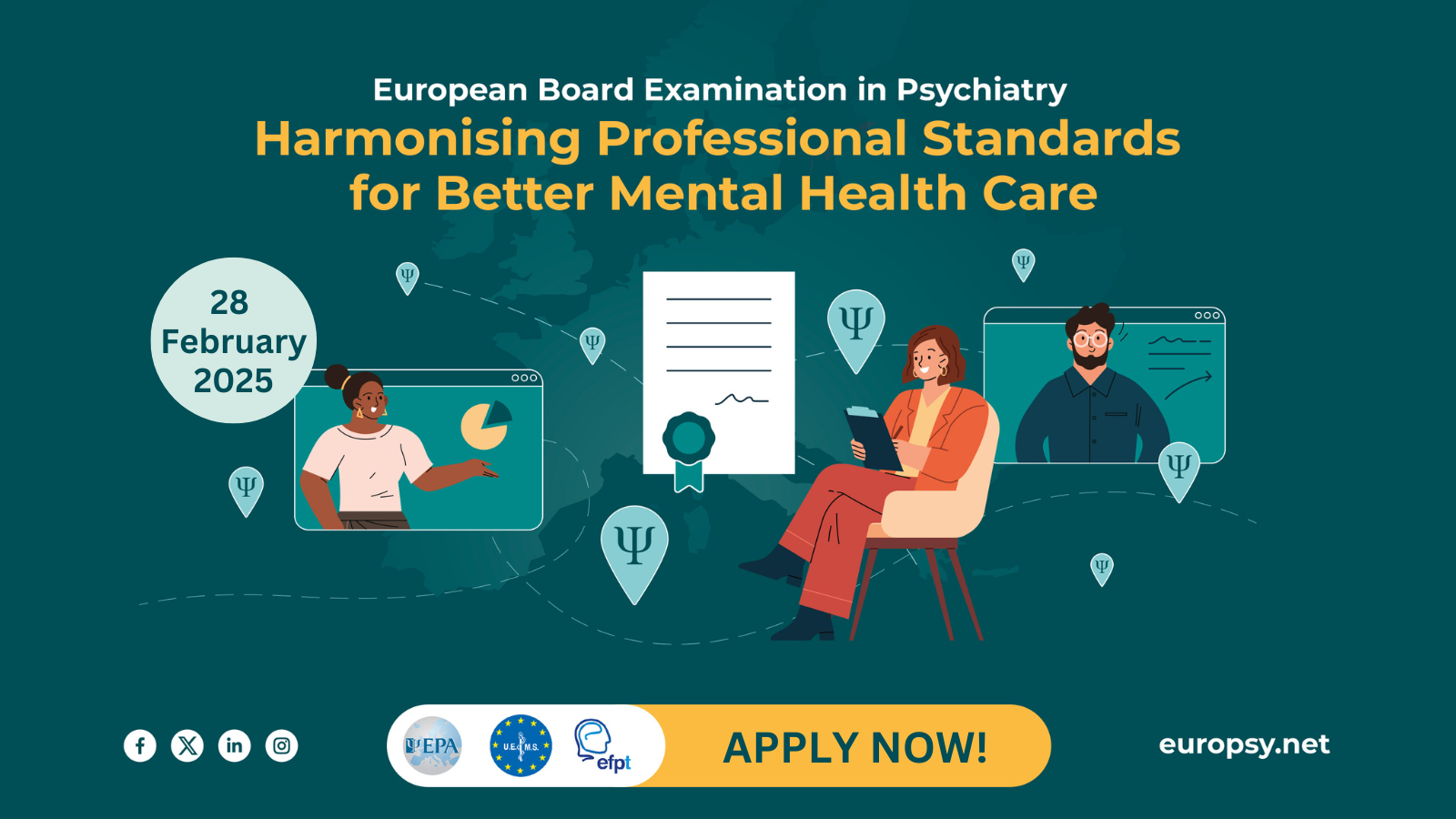 Plakat, grønn bakgrunn, stiliserte menneskerfigurer, informasjon i gul og hvit skrift.