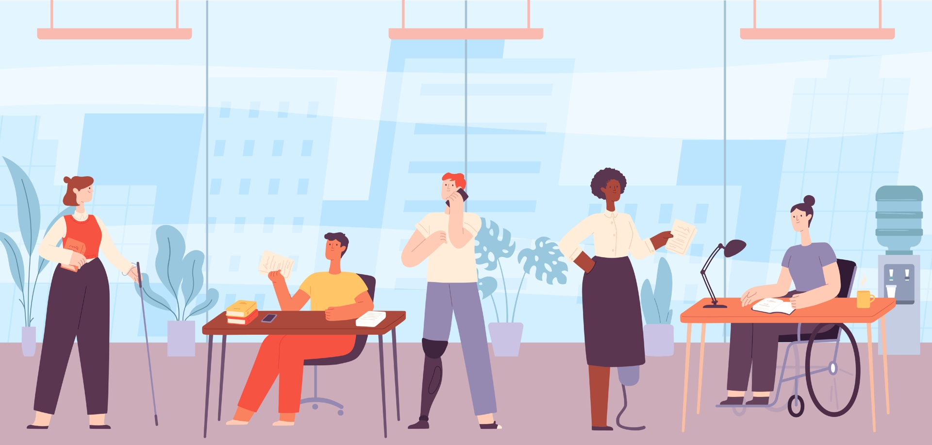 Folk med ulike funksjonshemminger i ulike arbeidsstillinger