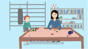 Bilde av et barn og en lege fra informasjonsfilm om BUP