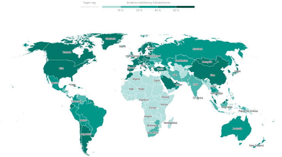 Skjermbilde av VG.no sin side om Coronaviruset 22.09.2021.