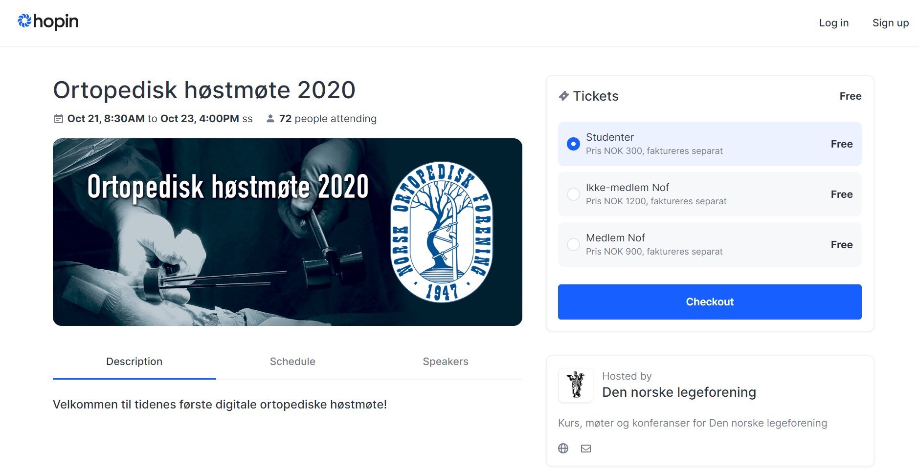 Hopin skjermdump v Norskortopedisk forening