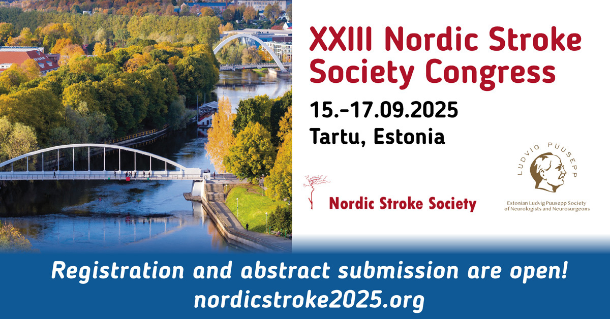 Bilde fra Tartu med informasjon om Nordic Stroke kongress 15.-17.09.25