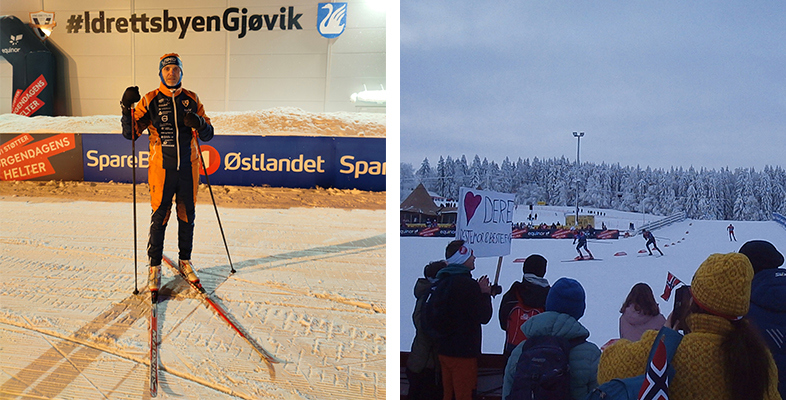 Bilde av Håvard Njå som er stevnelege og et oversiktsbilde fra NM.