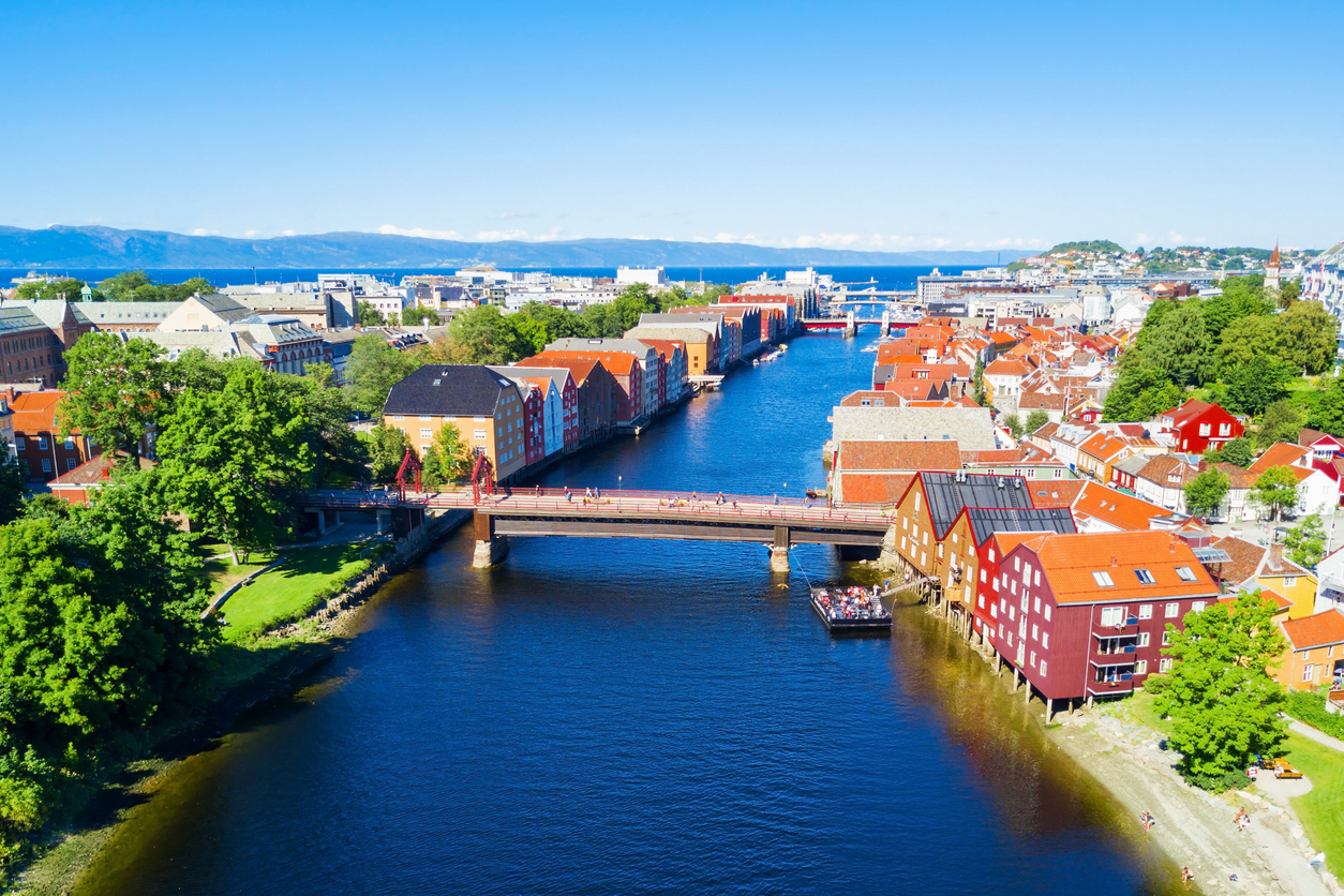 Nidelva i Trondheim sett fra luften. Foto: Istockphoto.com