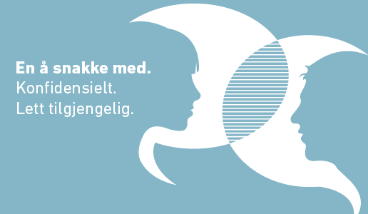 Støttekollegaordningen illustrasjon av to mennesker som snakker sammen - blå logo